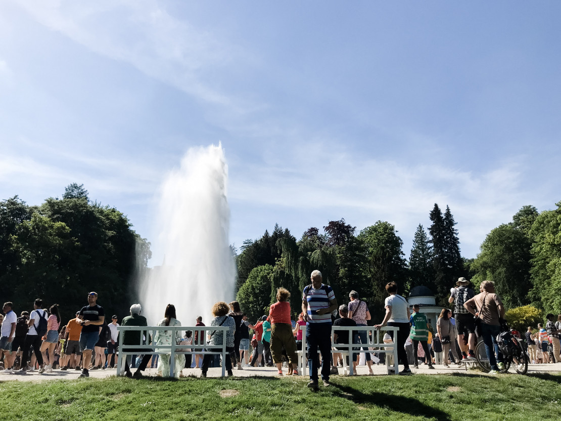 Fontäne bei den Wasserspielen im UNESCO-Weltkulturerbe Bergpark Wilhelmshöhe